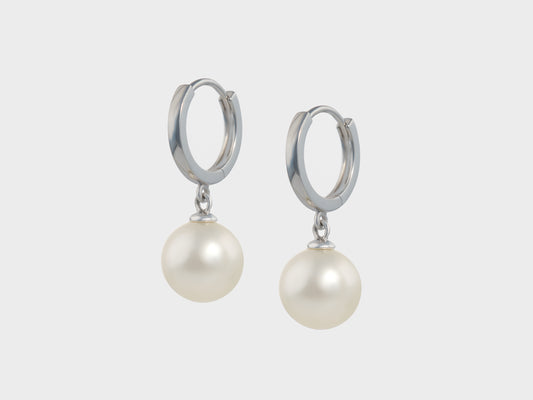 South Sea White Pearl Hoop Earrings 8mm